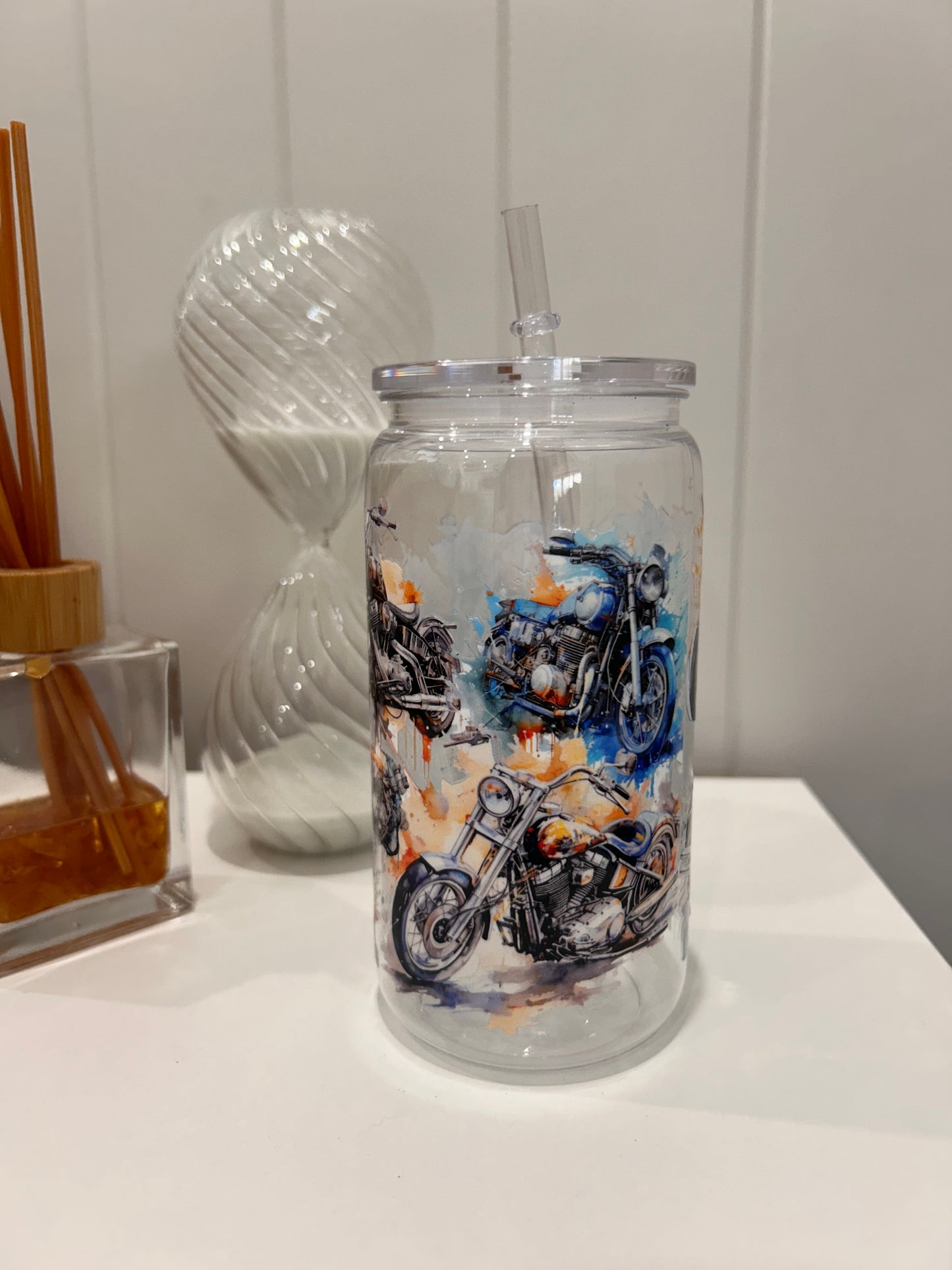 16oz Pre-made Acrylic Libby ~ Motorbikes