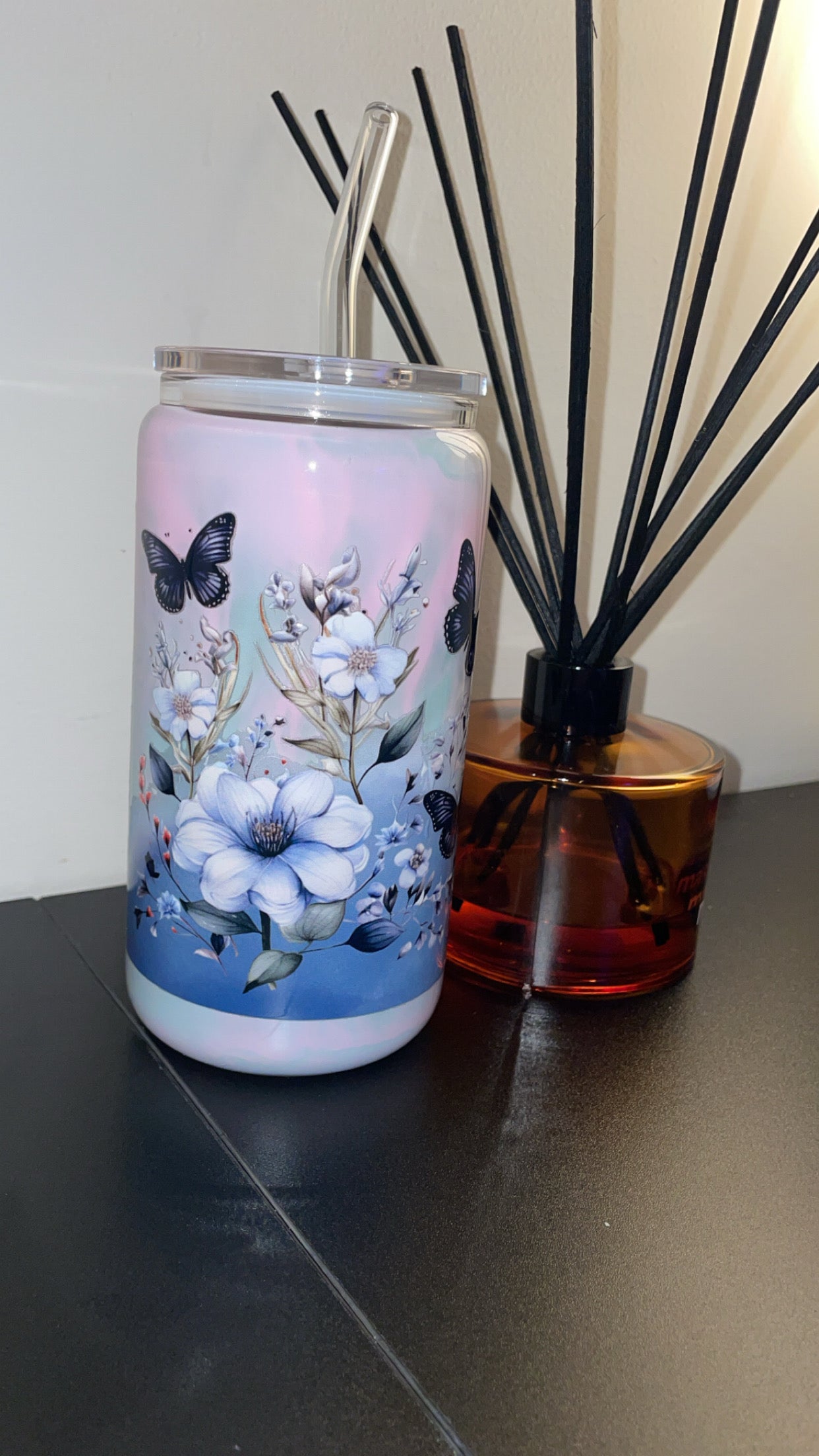 12oz Glass Milkshake ~ Butterflies in the Garden