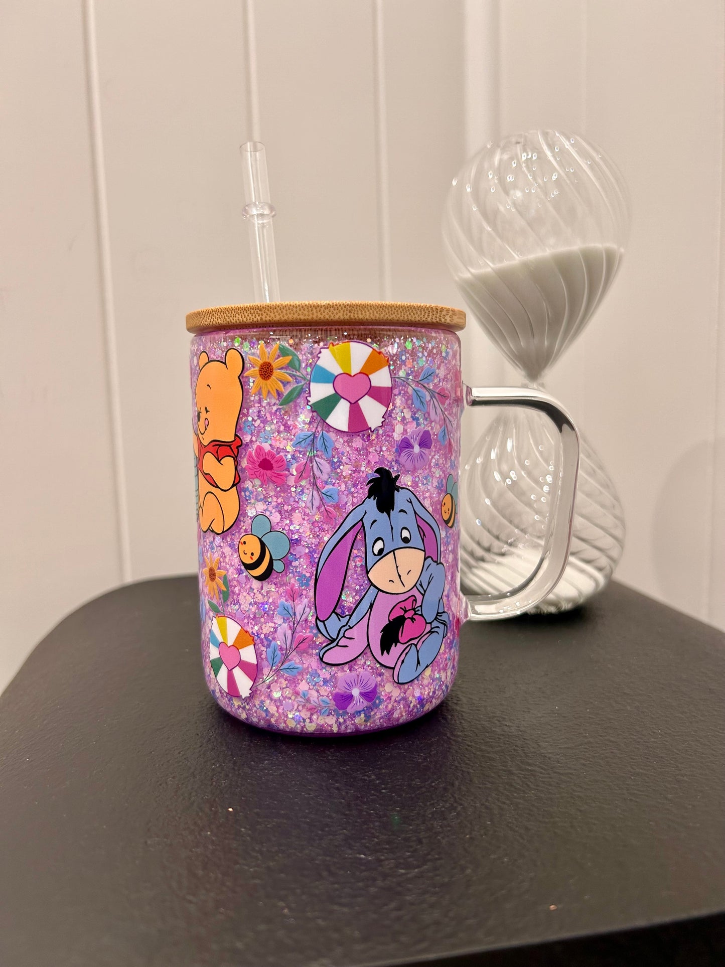 12oz Glass Mug with Handle ~ Baby Pooh and Friends