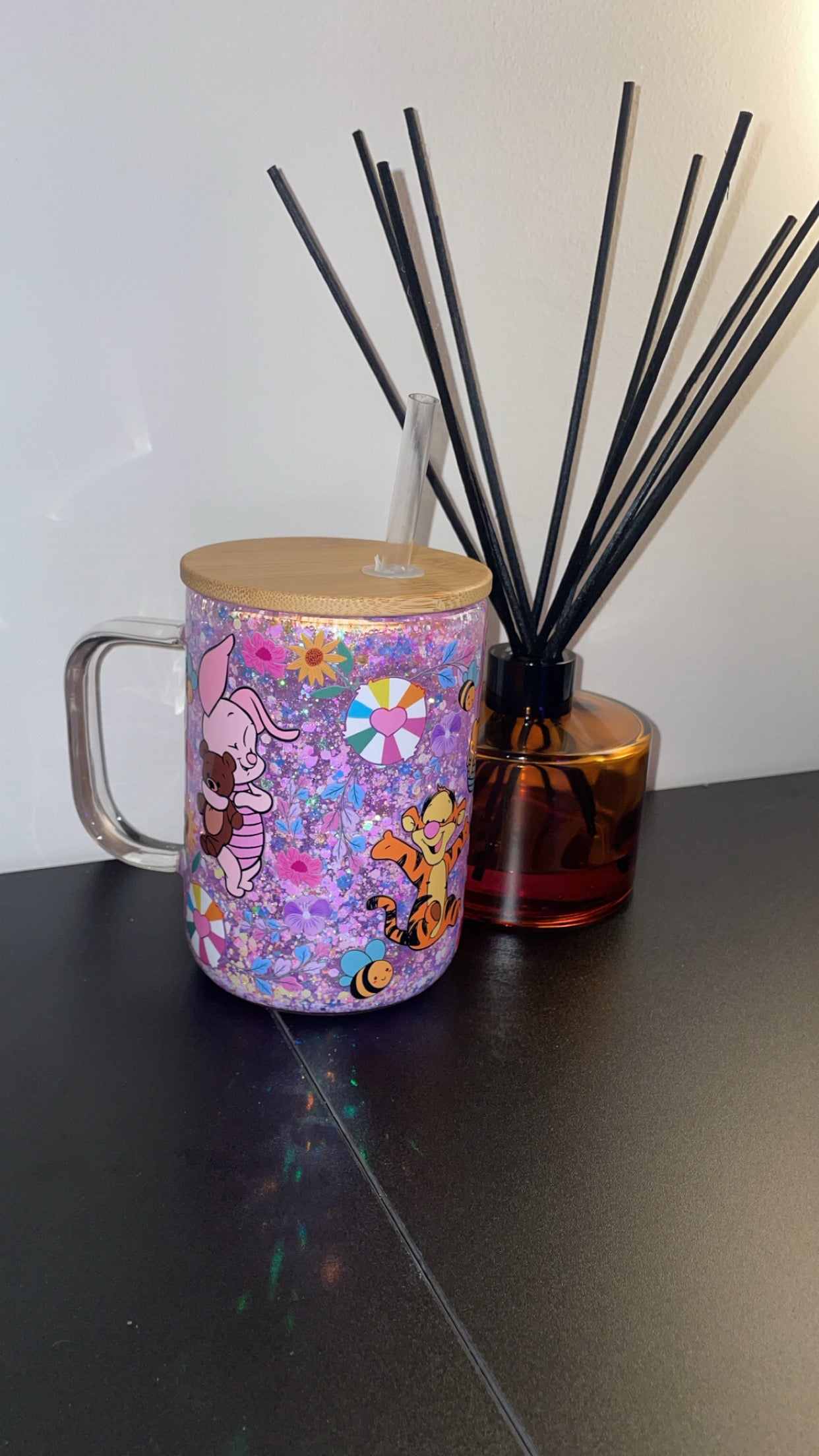 12oz Glass Mug with Handle ~ Baby Pooh and Friends