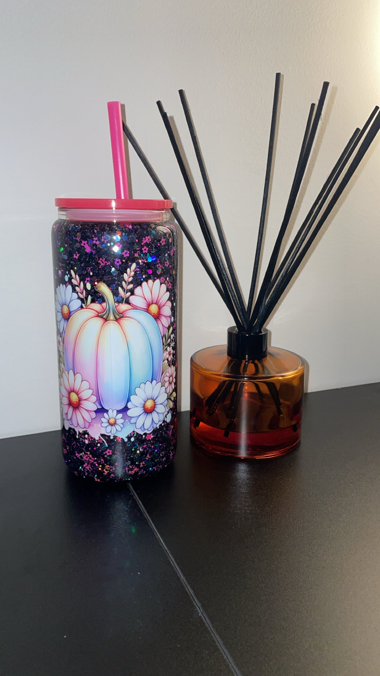 16oz Glass Snowglobe ~ Pastel Pumpkin