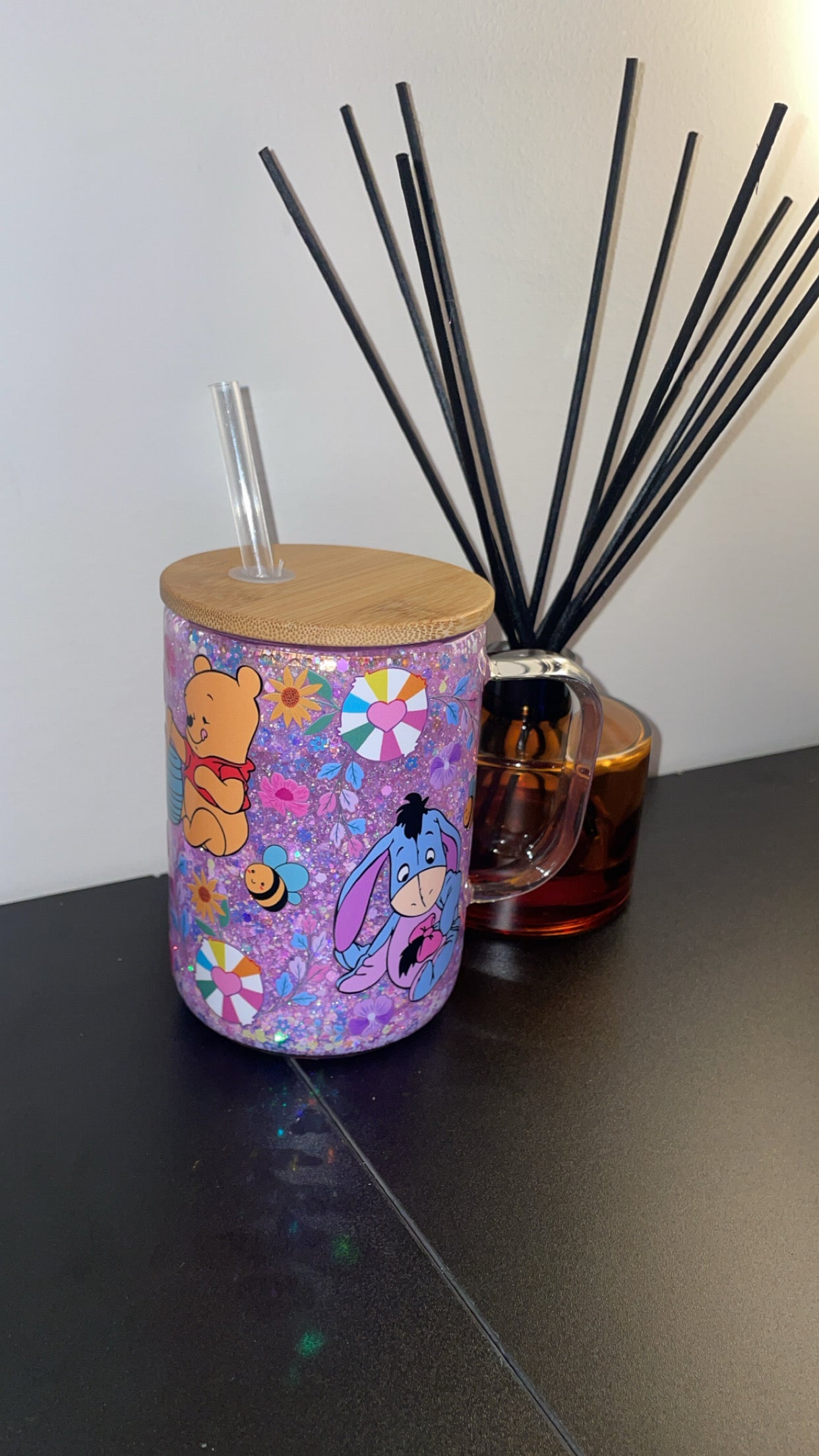 12oz Glass Mug with Handle ~ Baby Pooh and Friends