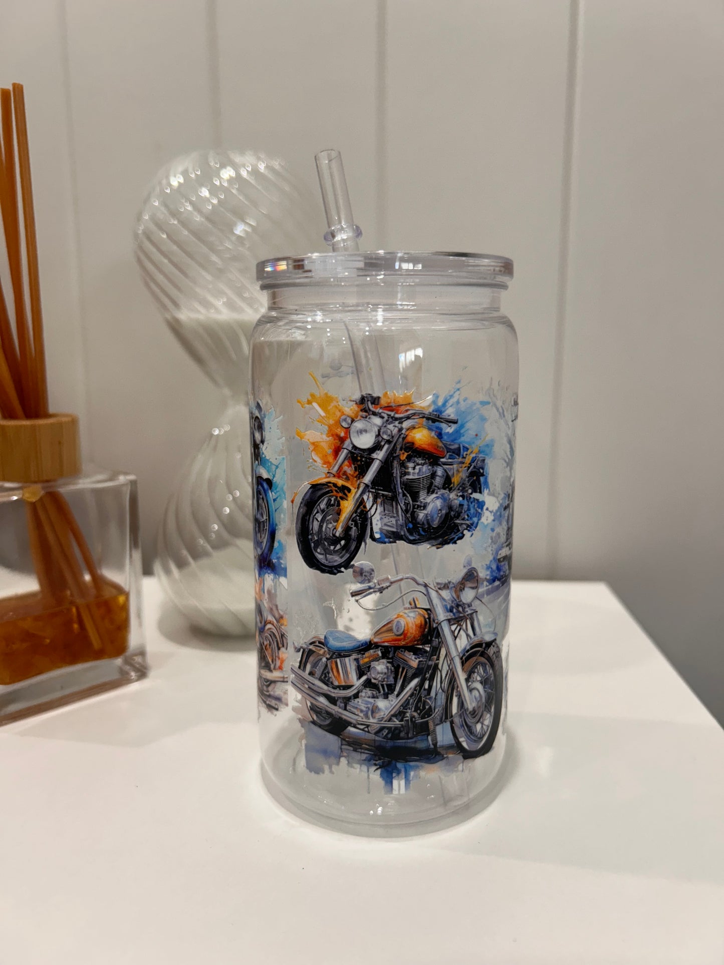 16oz Pre-made Acrylic Libby ~ Motorbikes
