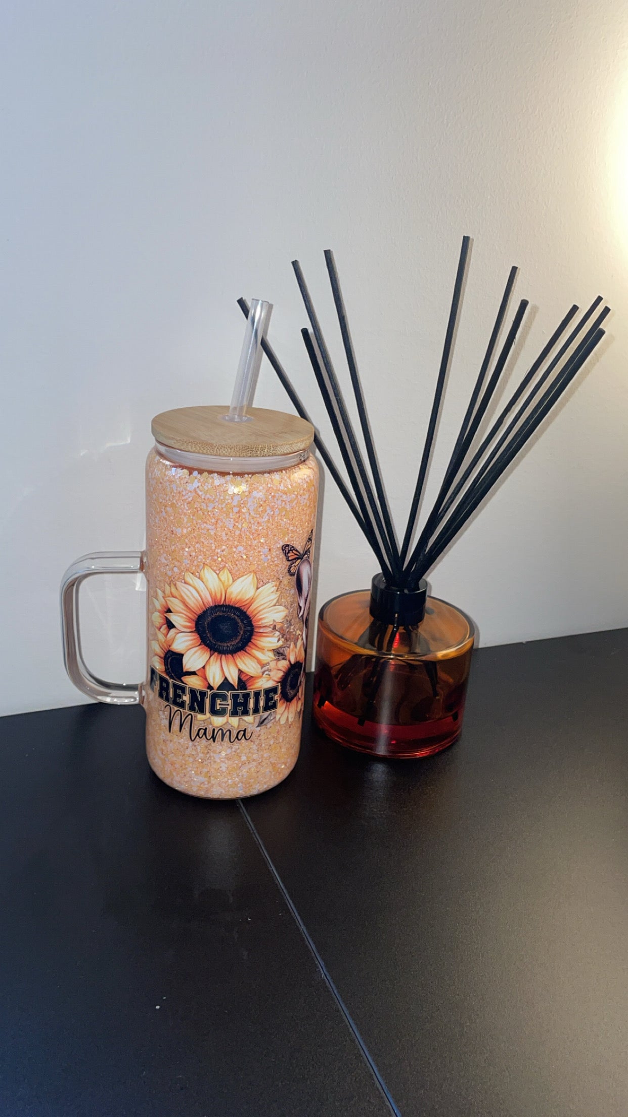 15oz Glass Mug with Handle ~ Frenchie Mama