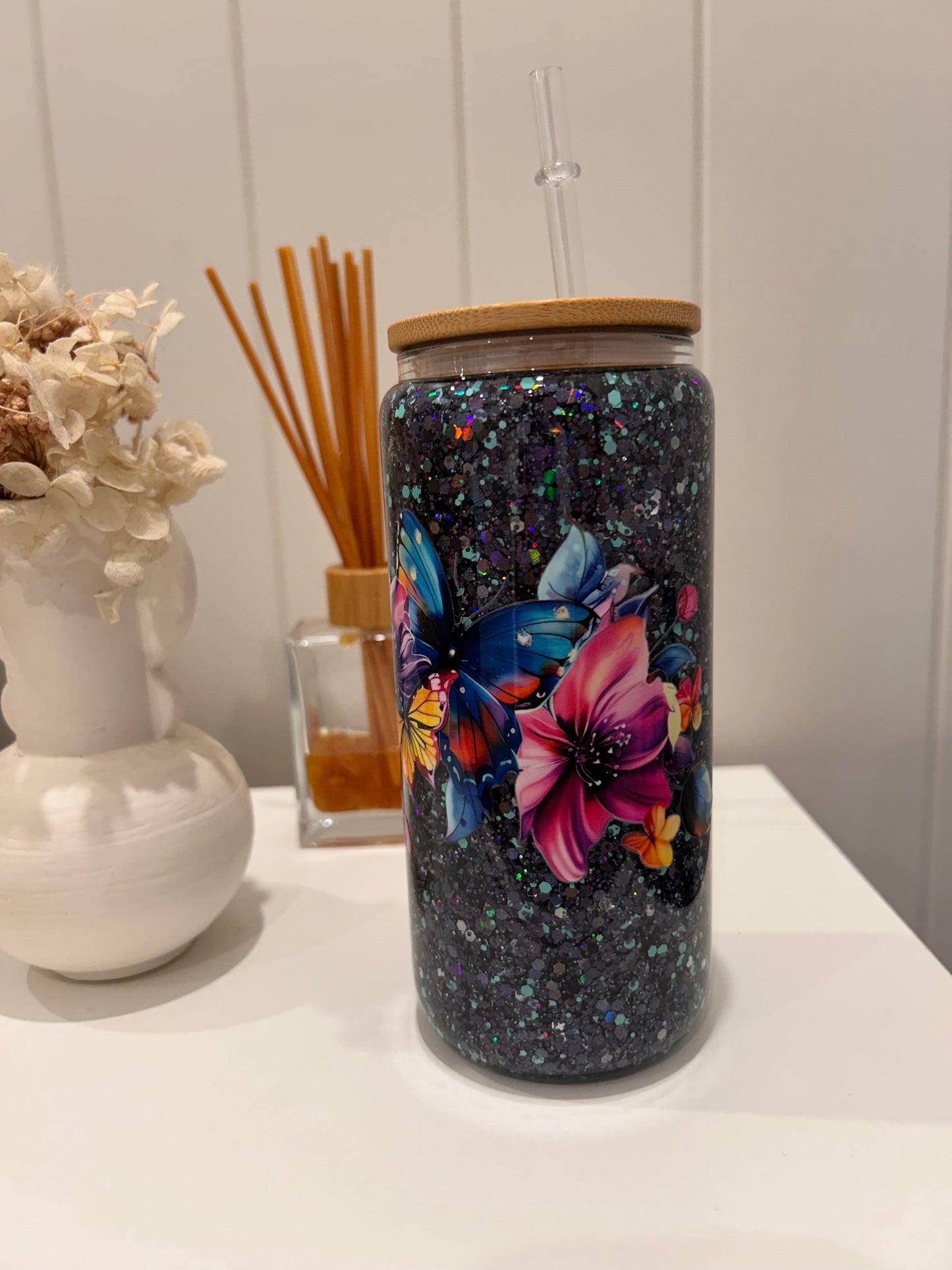 16oz Glass Snowglobe ~ Floral