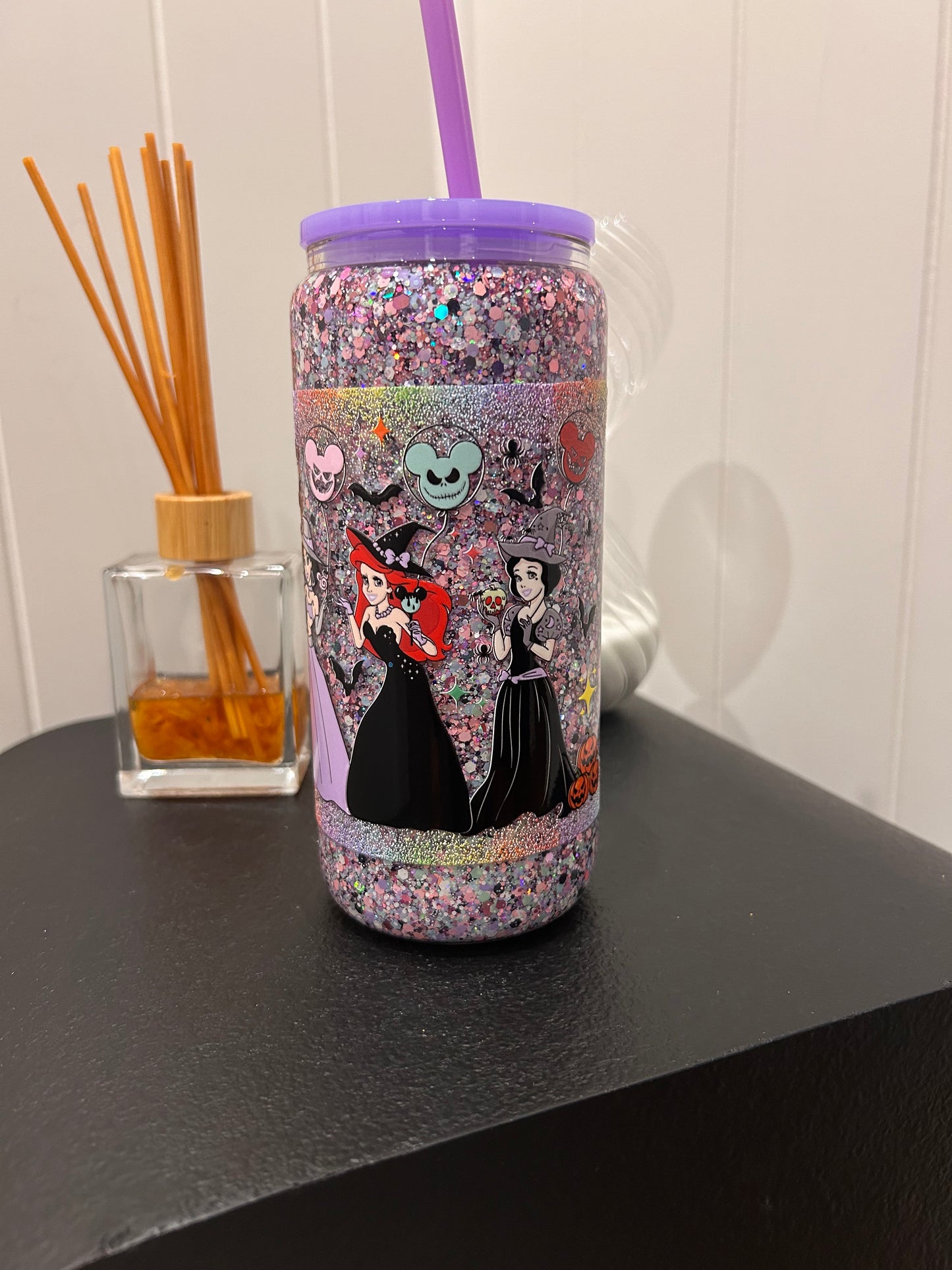 16oz Glass Snowglobe ~ Halloween Disney Princesses