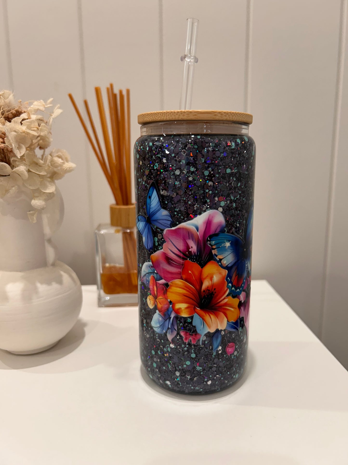 16oz Glass Snowglobe ~ Floral