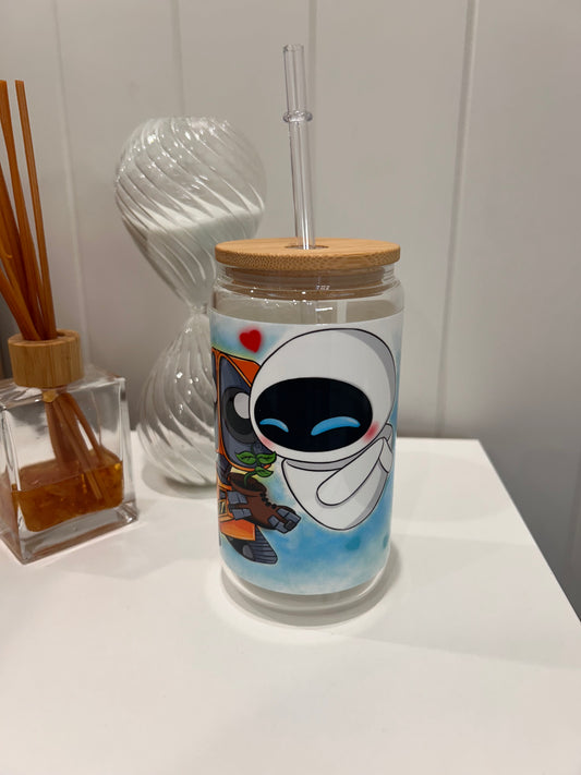 16oz Pre-made Glass Libby ~ Wall-E & Eve