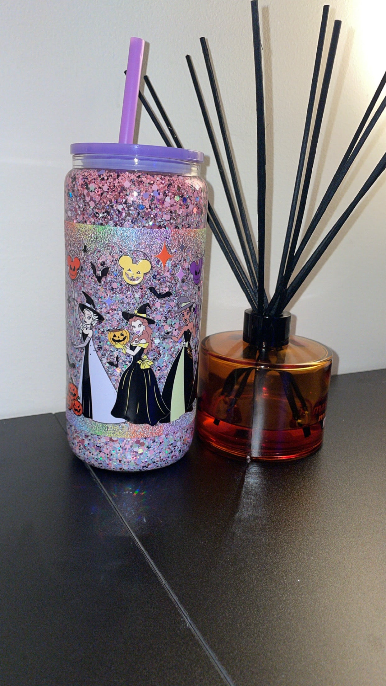 16oz Glass Snowglobe ~ Halloween Disney Princesses