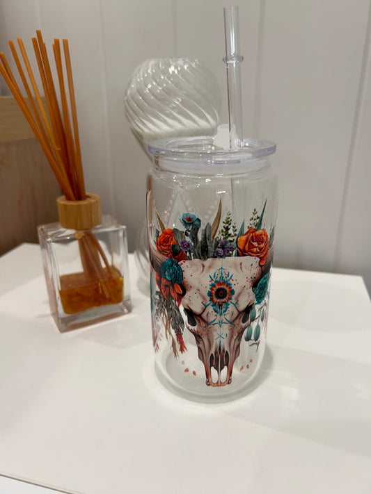 16oz Pre-made Glass Libby ~ Bull Skull