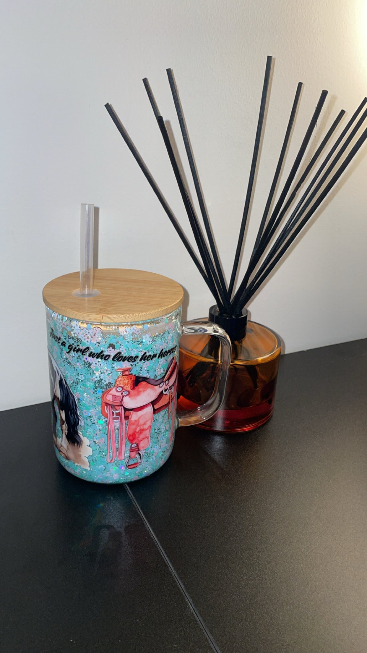 12oz Glass Mug with Handle ~ Girl Who Loves Horses