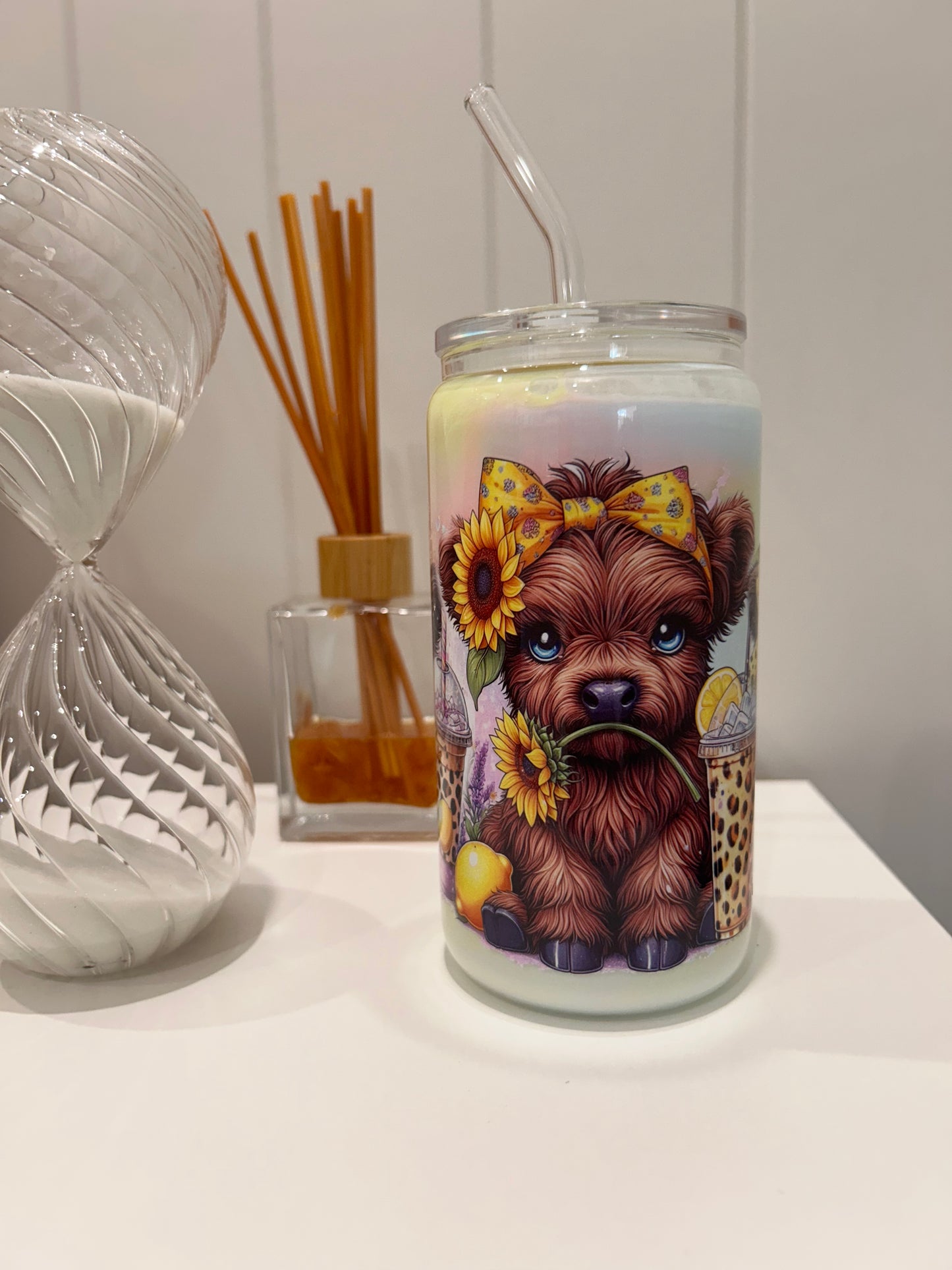 12oz Glass Milkshake ~ Highland cow & Bubble Tea