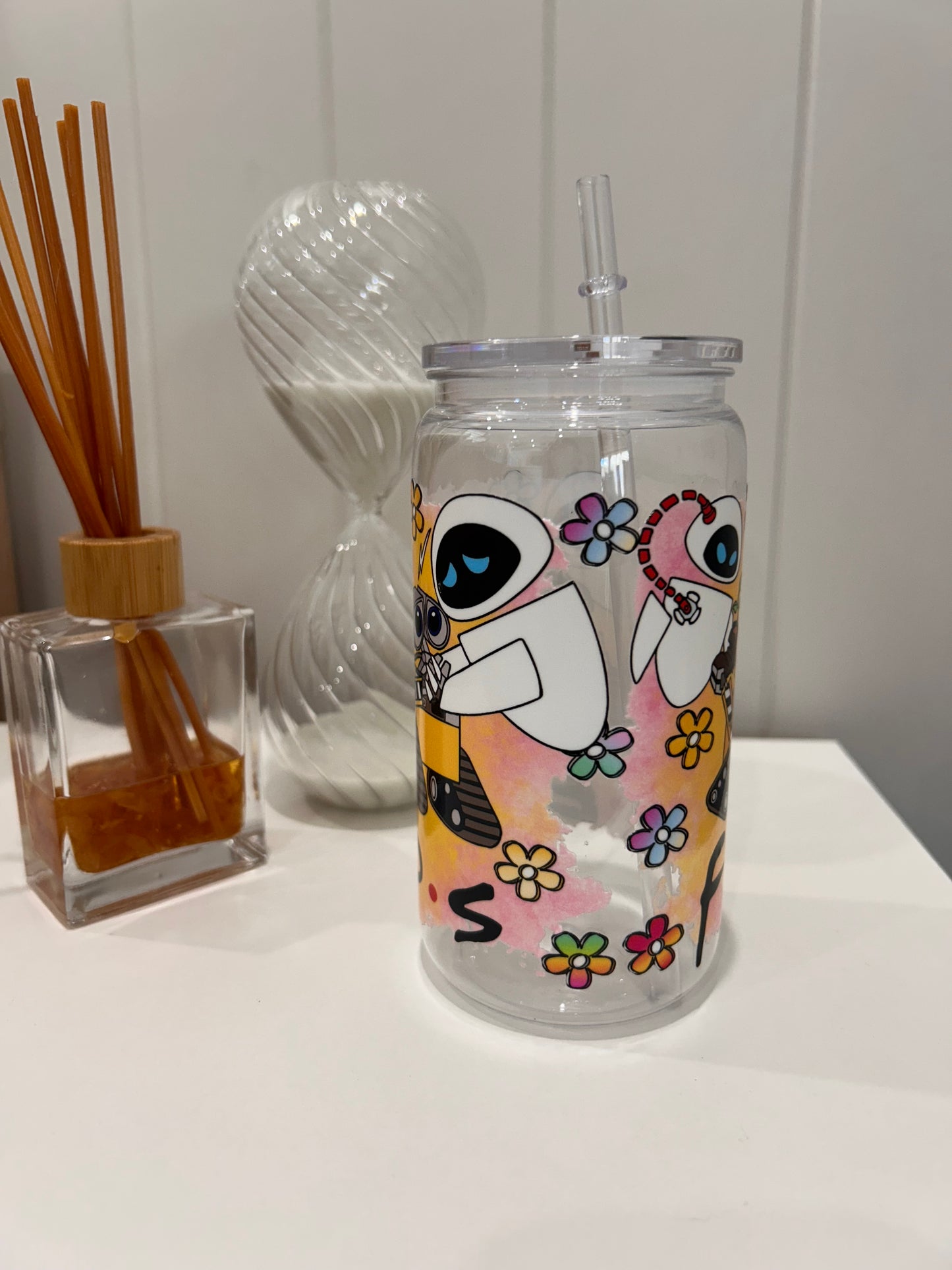 16oz Pre-made Acrylic Libby ~ Wall-e & Friend