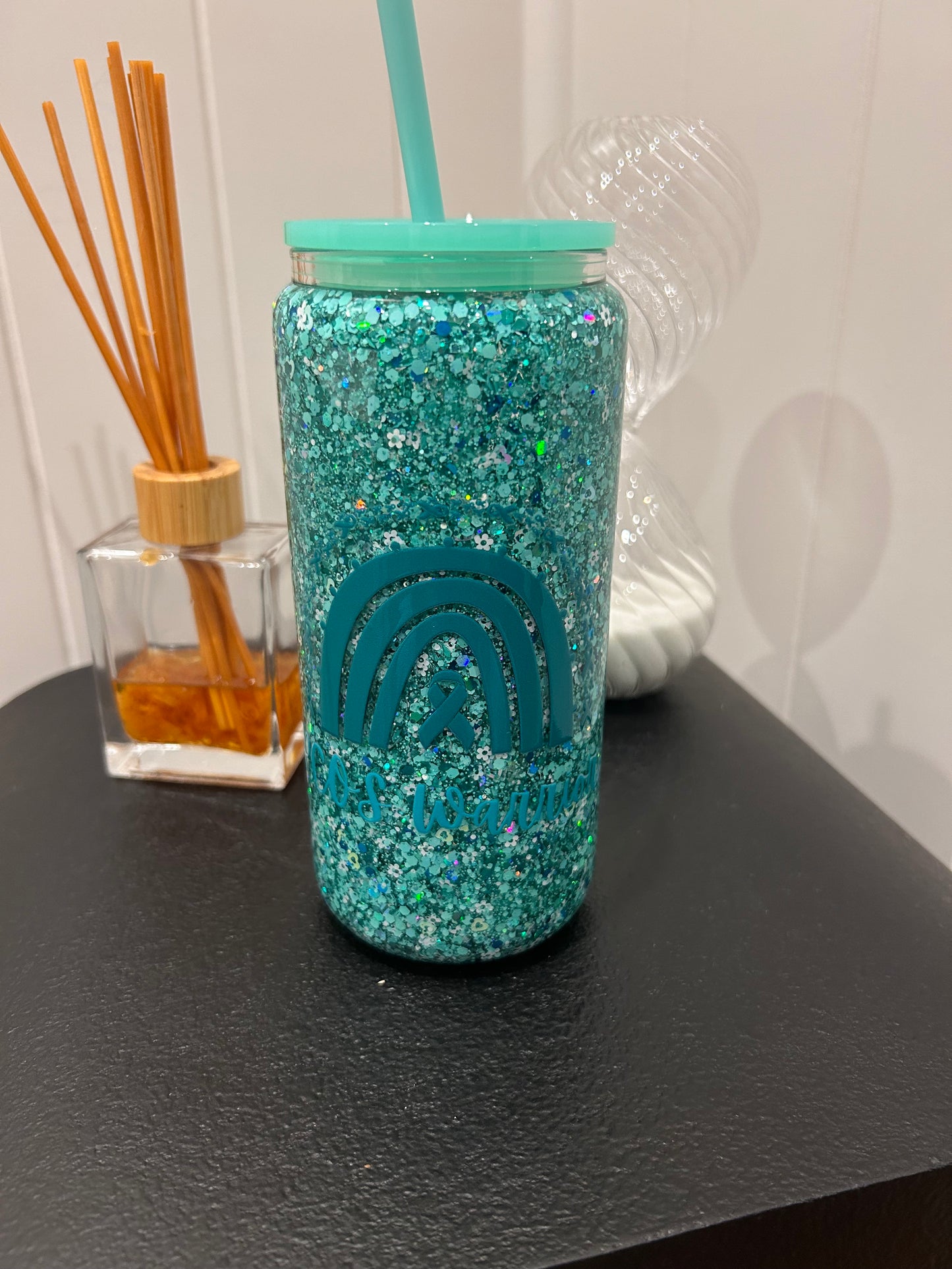 16oz Glass Snowglobe ~ PCOS Warrior