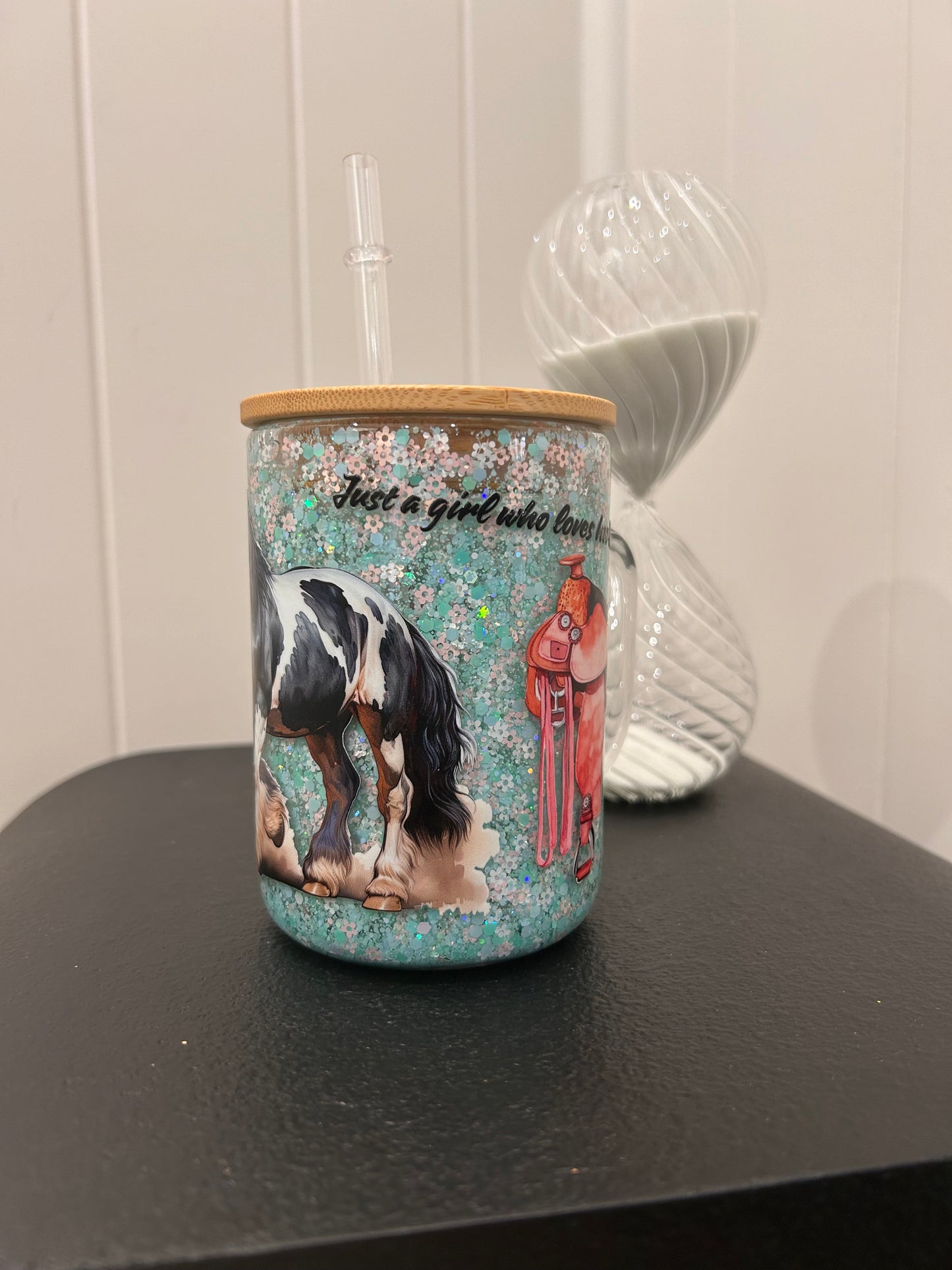 12oz Glass Mug with Handle ~ Girl Who Loves Horses