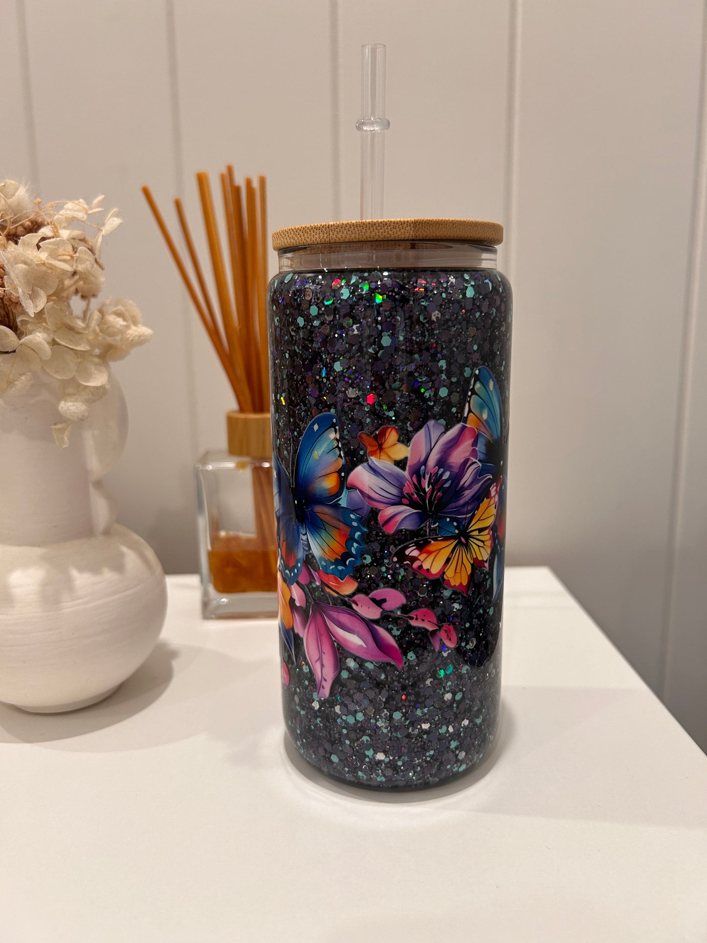 16oz Glass Snowglobe ~ Floral