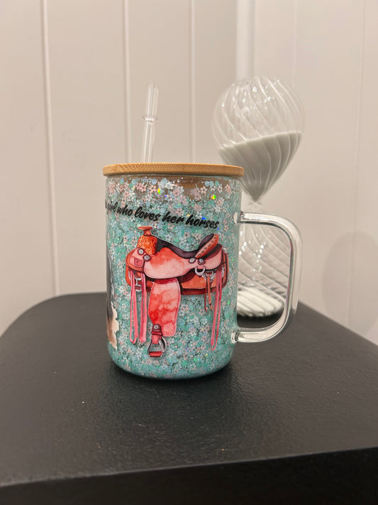 12oz Glass Mug with Handle ~ Girl Who Loves Horses