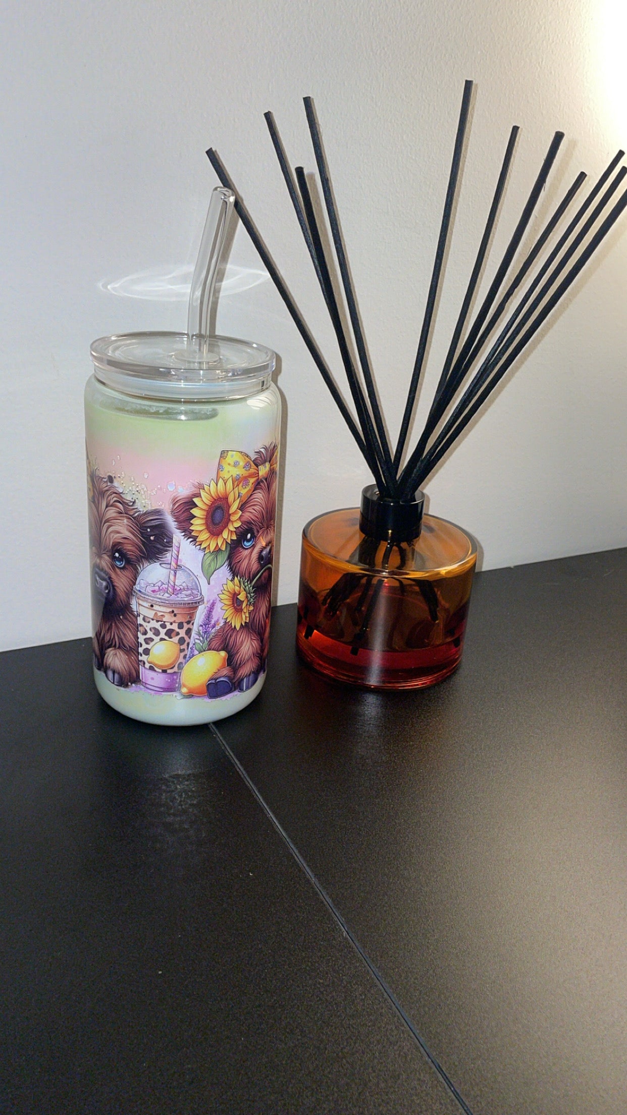 12oz Glass Milkshake ~ Highland cow & Bubble Tea