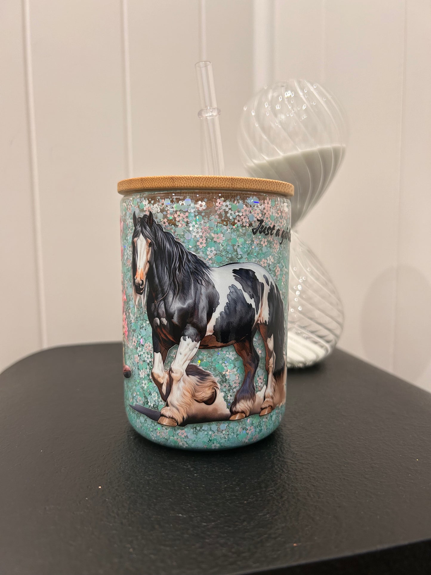 12oz Glass Mug with Handle ~ Girl Who Loves Horses