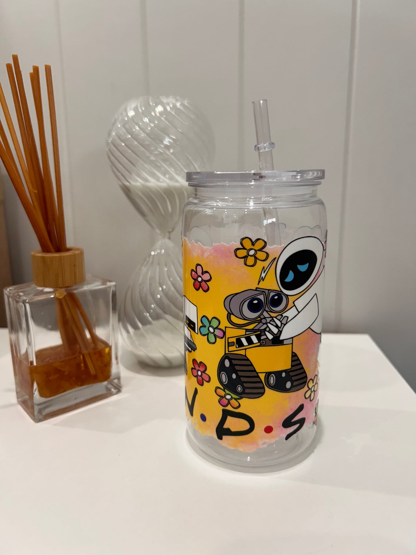 16oz Pre-made Acrylic Libby ~ Wall-e & Friend