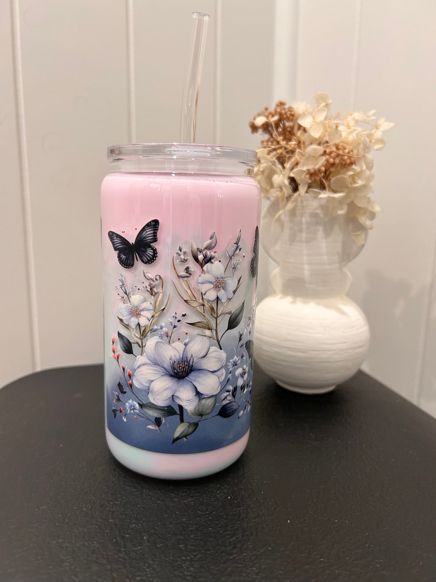 12oz Glass Milkshake ~ Butterflies in the Garden