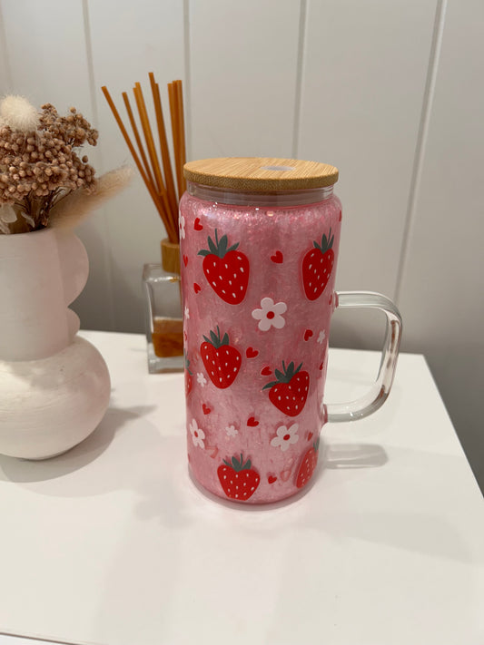 15oz Glass Tumbler with Handle ~ Strawberries