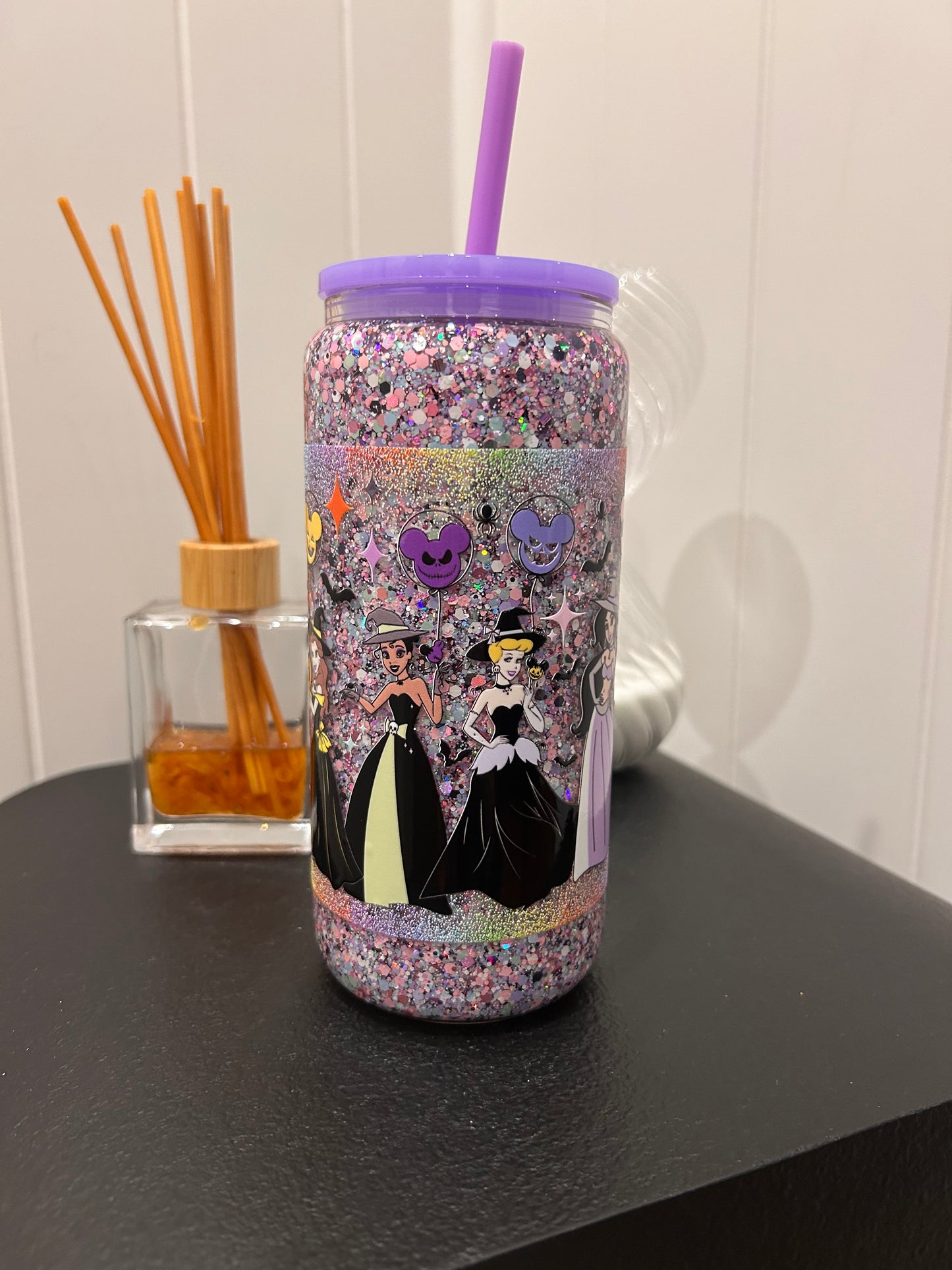 16oz Glass Snowglobe ~ Halloween Disney Princesses