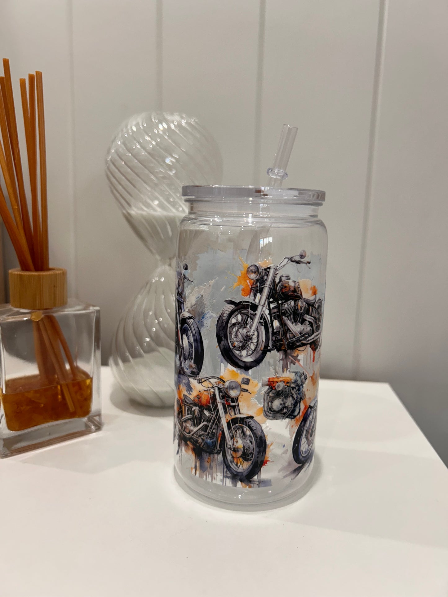 16oz Pre-made Acrylic Libby ~ Motorbikes