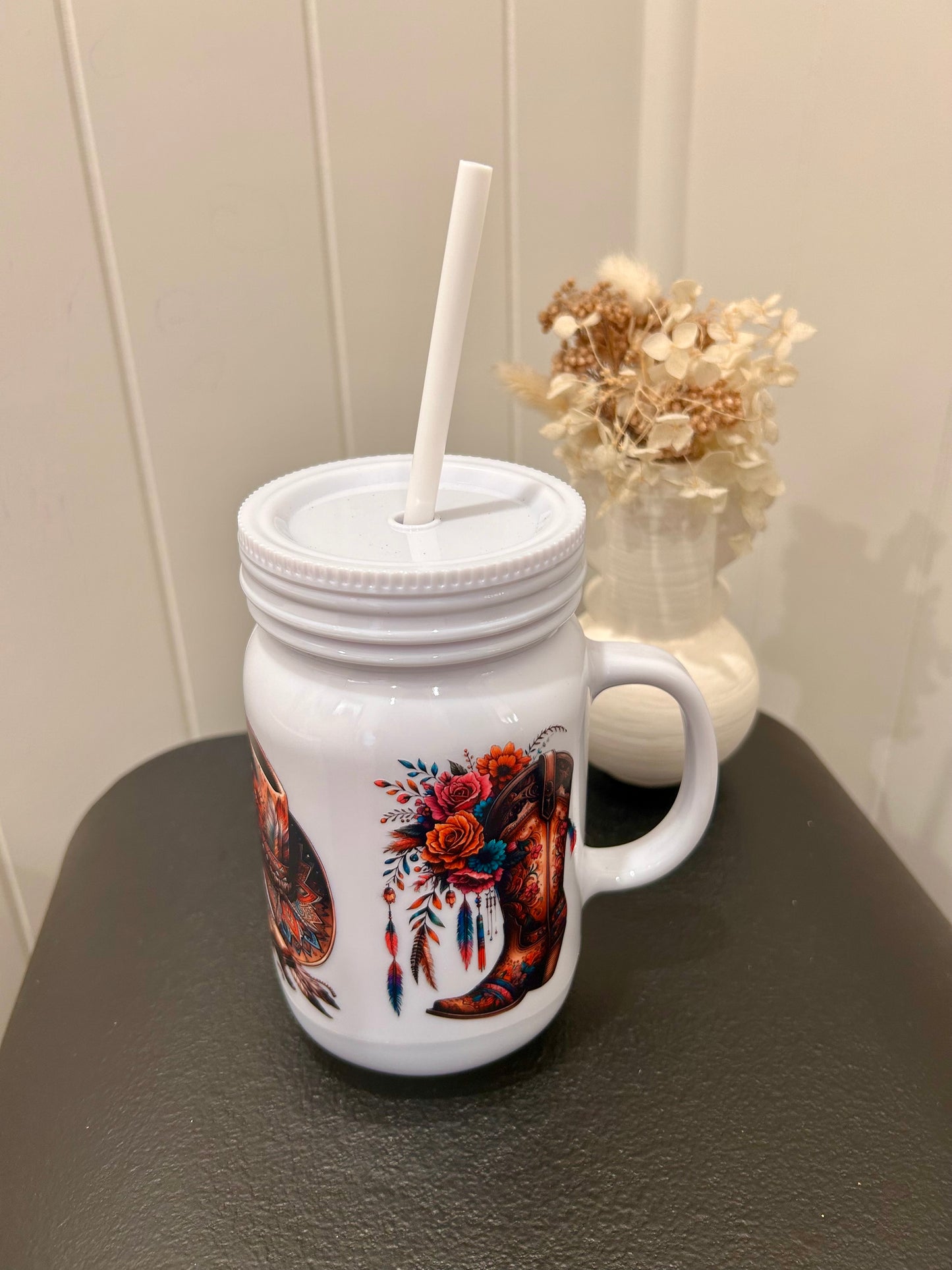 Cowgirl Boot White Mason Jar
