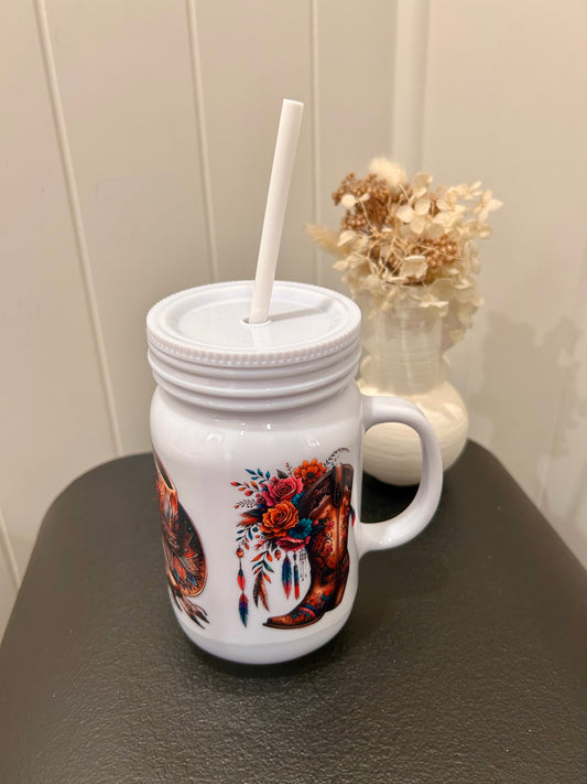 Cowgirl Boot White Mason Jar