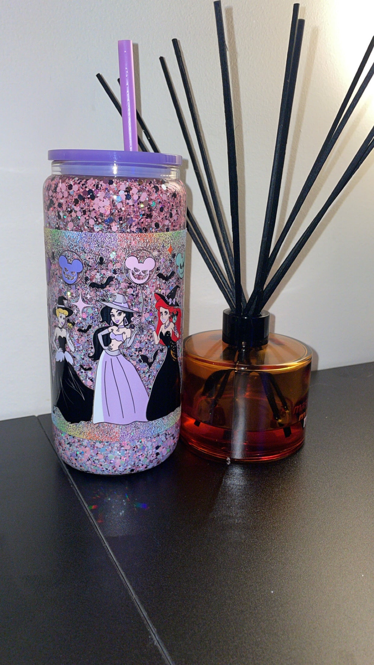 16oz Glass Snowglobe ~ Halloween Disney Princesses