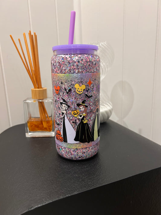 16oz Glass Snowglobe ~ Halloween Disney Princesses