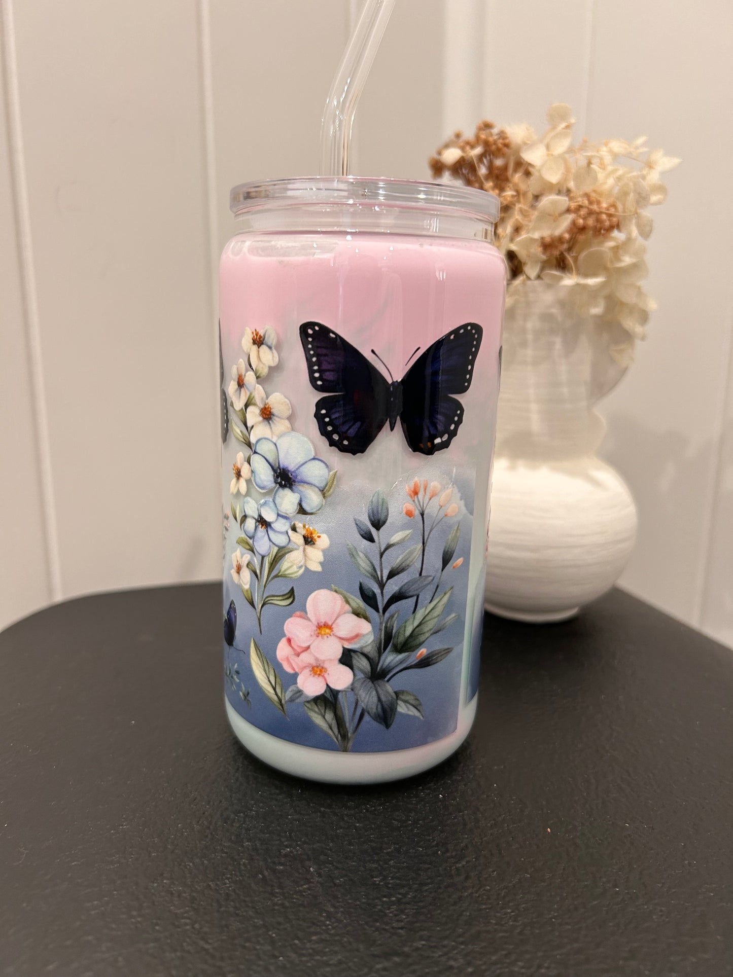 12oz Glass Milkshake ~ Butterflies in the Garden