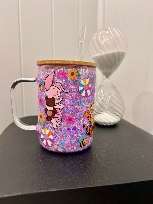 12oz Glass Mug with Handle ~ Baby Pooh and Friends