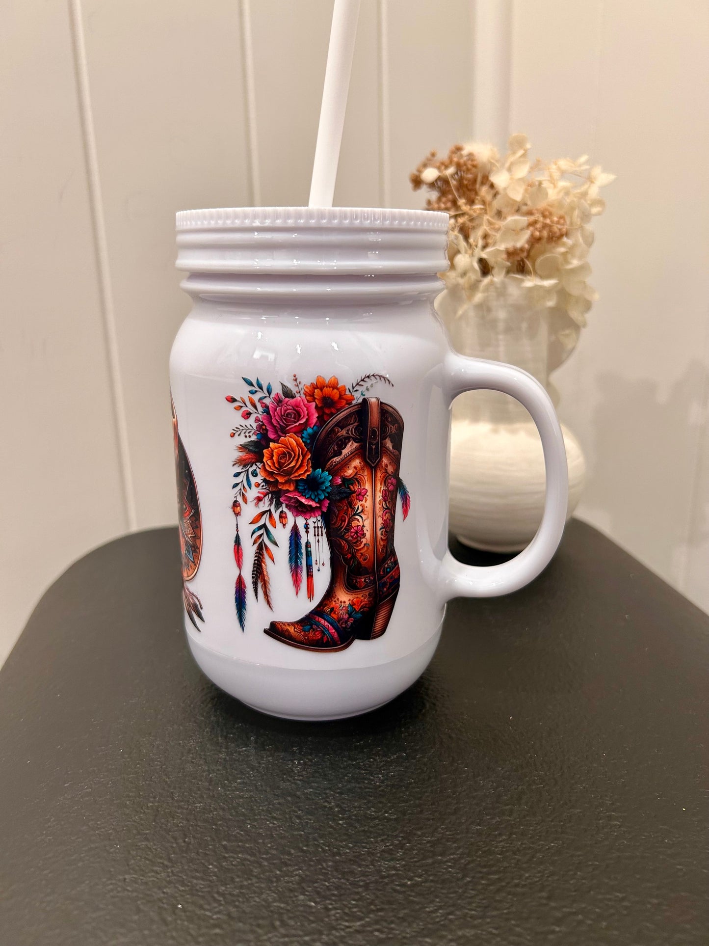 Cowgirl Boot White Mason Jar