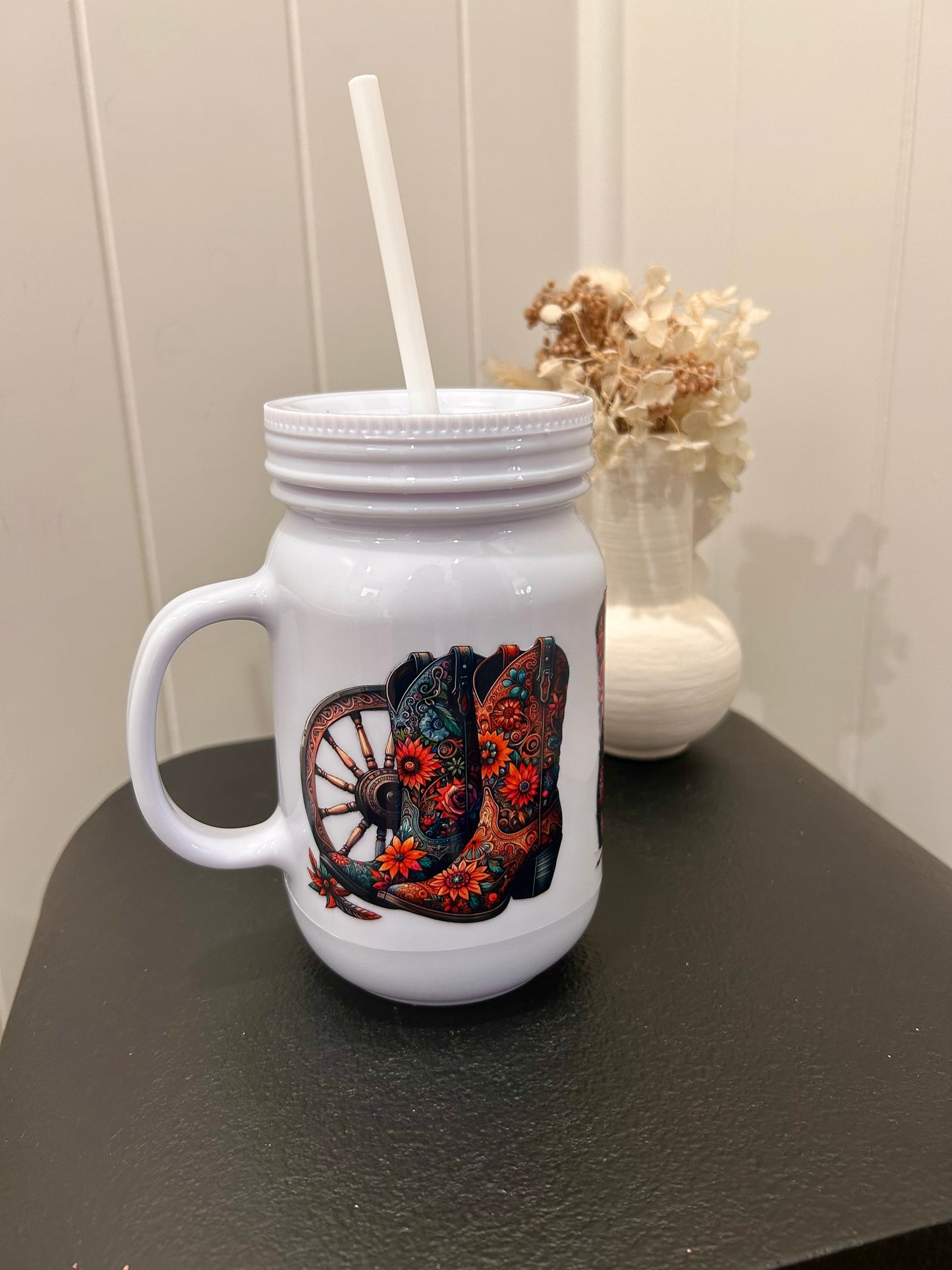 Cowgirl Boot White Mason Jar