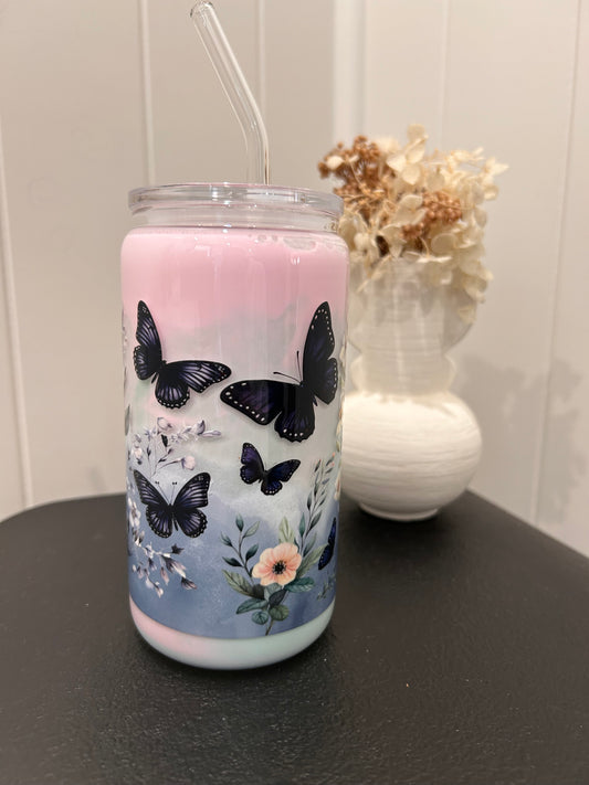 12oz Glass Milkshake ~ Butterflies in the Garden