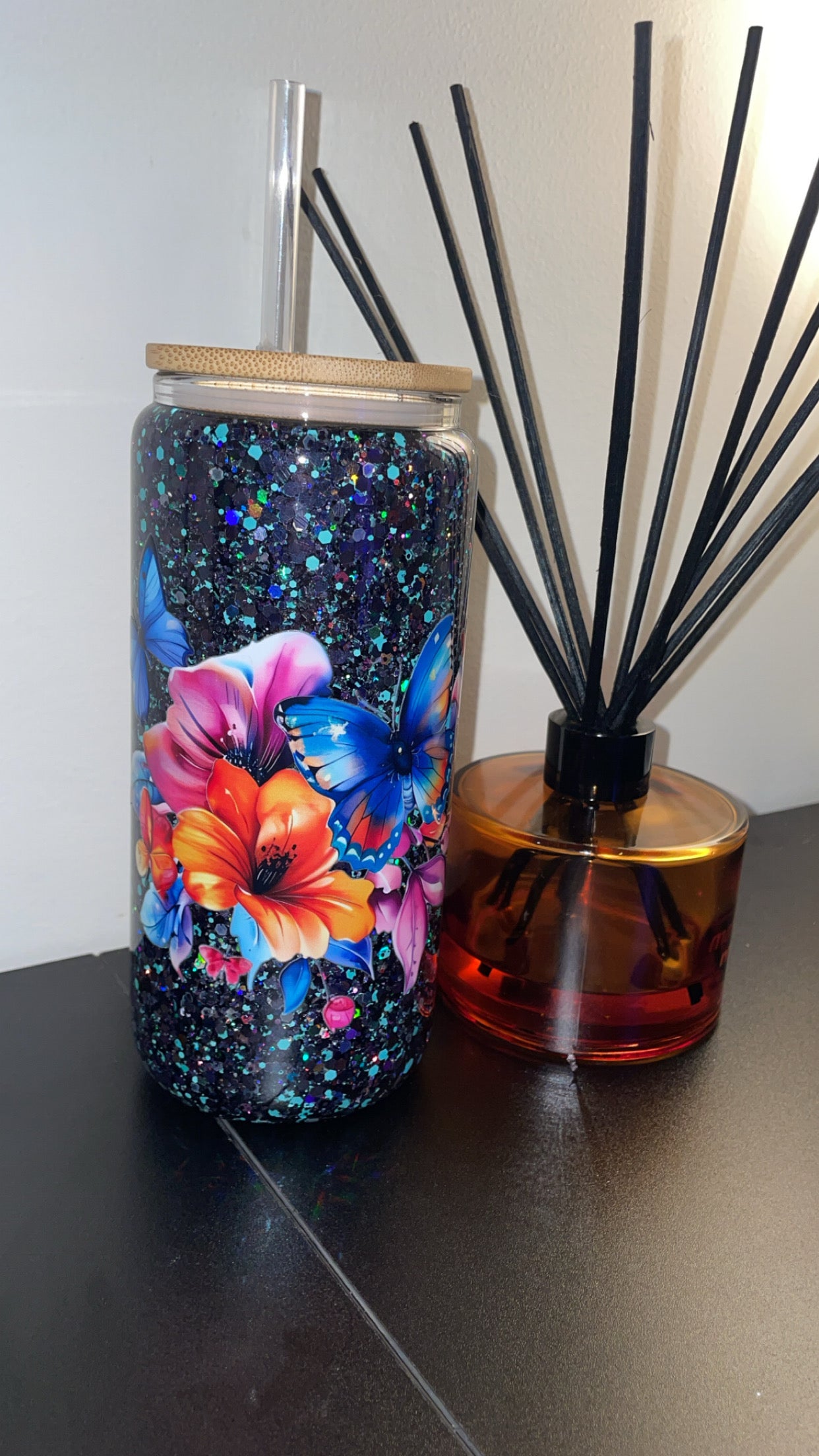 16oz Glass Snowglobe ~ Floral