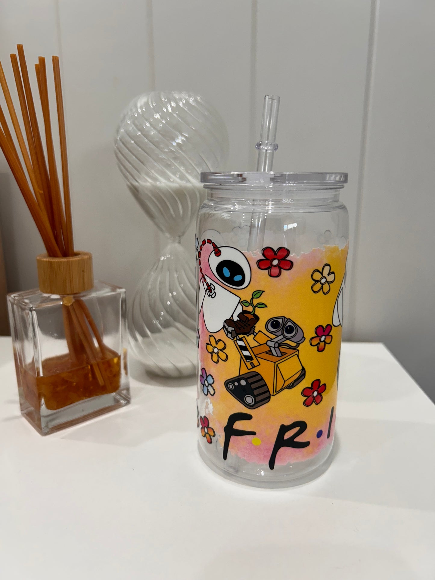 16oz Pre-made Acrylic Libby ~ Wall-e & Friend